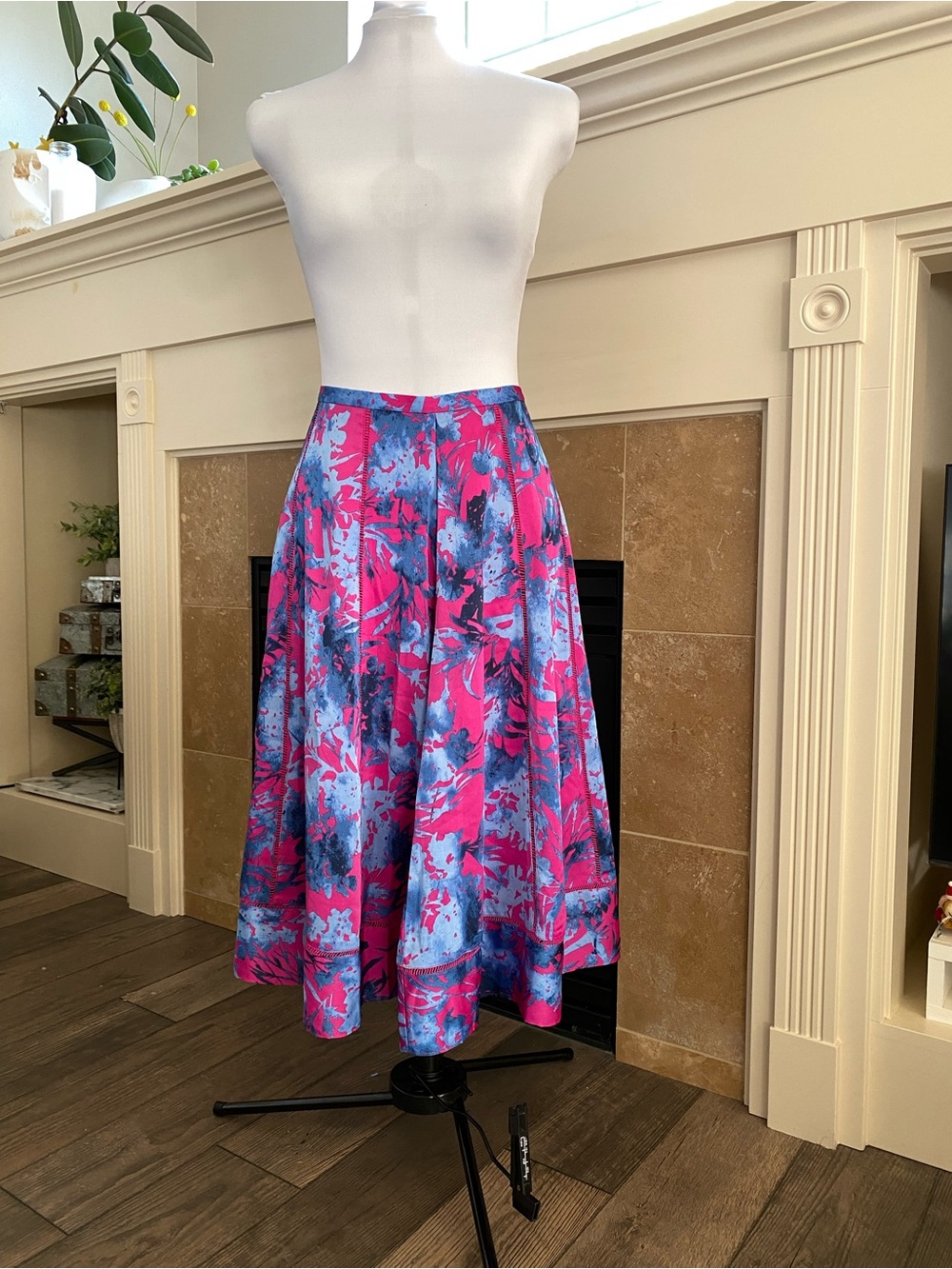 Banana Republic Vibrant Pink & Blue Floral A-Line Skirt